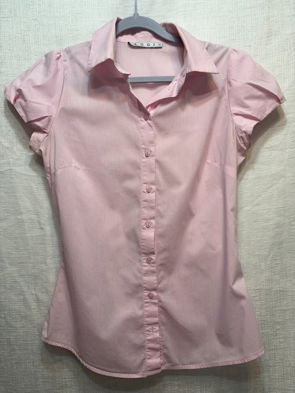AGGI by Halewski Pink Puff Sleeve Button Up Top Sz EU 38 US 6 Luxury Designer